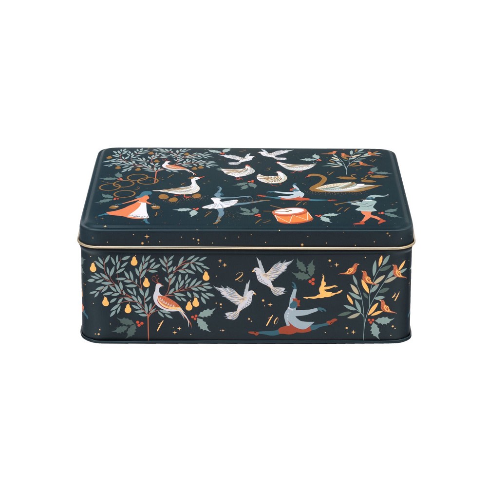 Boîte Métallique Rectangulaire Sara Miller Colibri Bleu Nuit – Boîte Décorative Oiseaux Or & Rose Pour Biscuits & Thé